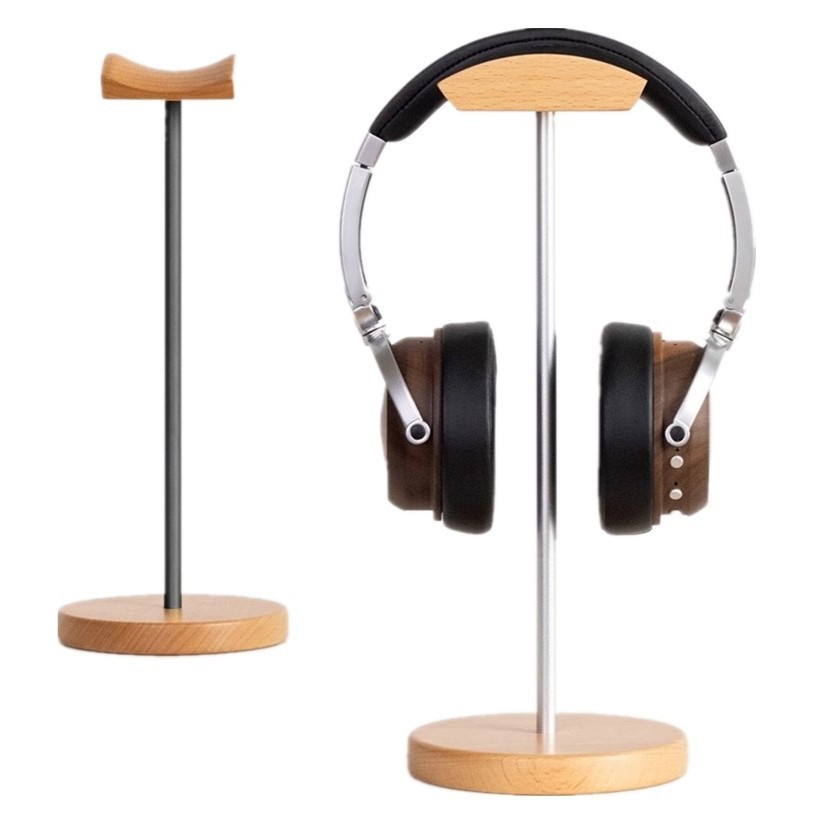 Outdoor Furniture Wood - Houten en aluminium hoofdtelefoonstandaard van zwart